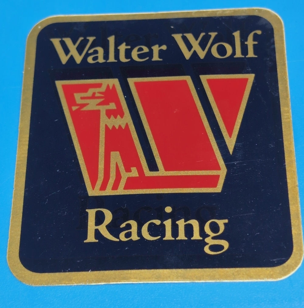 Original Vintage Walter Wolf Racing Logo Sticker - Blue & Red, Gold Trim 3x3.5